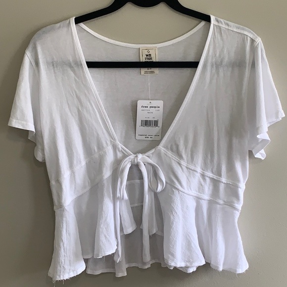 Free People Knot Me White Tie-Front Crop Top - Picture 2 of 7